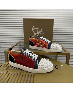 Christian Louboutin Louis Spikes Sneakers Suede And Leather Strass Multicolor