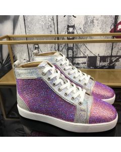 Christian Louboutin Louis Strass Flat High-top Men Sneakers Rhinestone Embellishments Multi