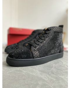 Christian Louboutin Louis Strass High-Top Sneakers Black Leather and Strass