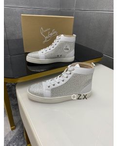 Christian Louboutin Louis Strass High-top Sneakers Calfskin White