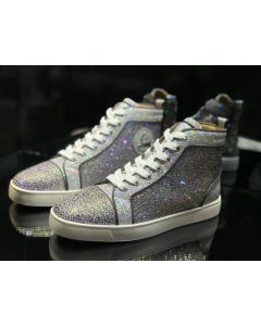 Christian Louboutin Louis Strass High-top Sneakers Glitter Leather Silver