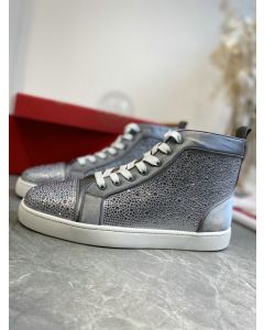 Christian Louboutin Louis Strass High-Top Sneakers Leather and Strass Gray