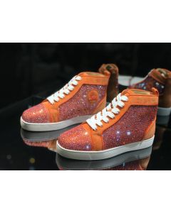 Christian Louboutin Louis Strass High-Top Sneakers Veau Velous and Strass Orange White