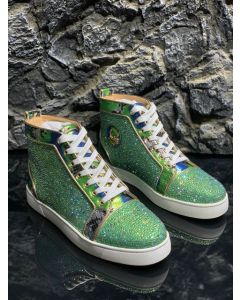 Christian Louboutin Louis Strass High-Top Sneakers Python Roccia Electric Green