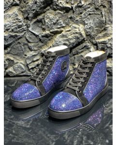 Christian Louboutin Louis Strass High-top Sneakers Suede Black Blue