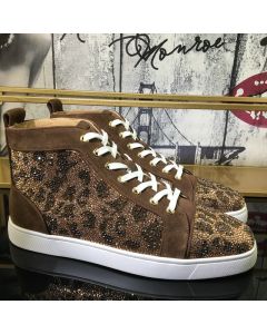 Christian Louboutin Louis Strass High-Top Sneakers Suede Leather Version Moka