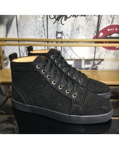 Christian Louboutin Louis Strass High-Top Sneakers Veau Velours All Black