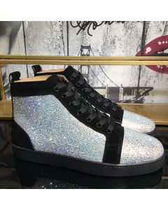 Christian Louboutin Louis Strass High-Top Sneakers Veau Velours Black