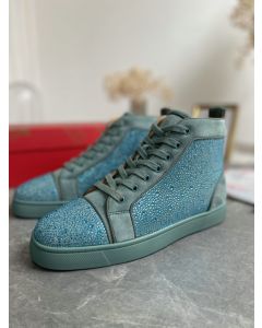 Christian Louboutin Louis Strass High-Top Sneakers Veau Velous and Strass Blue