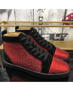 Christian Louboutin Louis Strass Orlato Flat Sneakers Suede Black Red