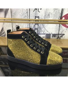 Christian Louboutin Louis Strass Sneakers Suede Calf And Strass Black Gold