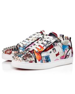 Christian Louboutin Low-top Louis Junior Spikes Multi/black Calf Sneaker 