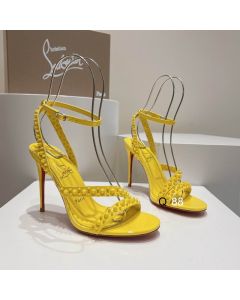 Christian Louboutin Mafaldina Spikes Sandals 100mm Patent Leather Yellow