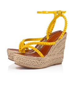 Christian Louboutin Malfadina Zeppa Sandals 120mm Patent Calf Leather Yellow