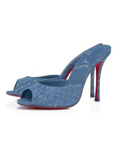 Christian Louboutin Me Dolly Plum Strass 100 Mm Mules Denim And Strass