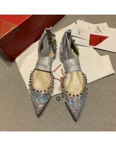 Christian Louboutin Mechante Reine Flats Spike Leather and PVC Silver