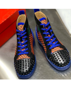 Christian Louboutin Men Louis Woven Spikes Flat High-Top Sneakers Black Blue