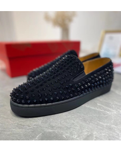 Christian Louboutin Men's Roller-boat Flat Sneakers Black