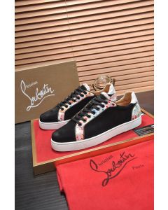 Christian Louboutin Men Sneakers Low-top Leather Trim Veau Velours Multicolor