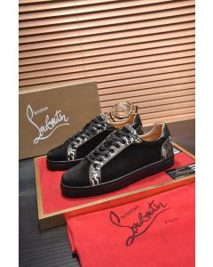 Christian Louboutin Men Sneakers Low-top Python Pattern Trim Veau Velours Black