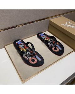  Christian Louboutin Men Spike Flip Flop Pattern Black