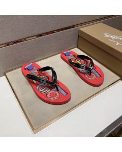  Christian Louboutin Men Spike Flip Flop Pattern Red