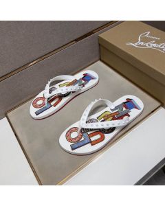  Christian Louboutin Men Spike Flip Flop Pattern White