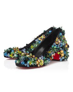 Christian Louboutin Minny Tropica 70 Mm Pumps Embroidered Crepe Satin Black