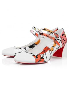 Christian Louboutin Miss Jane 55mm Mary Janes Nappa Leather Shun Sudo Flower Print Multicolor