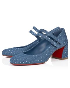 Christian Louboutin Miss Jane Plum Strass 55 Mm Mary Janes Denim And Strass