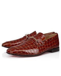 Christian Louboutin Mj Moc Man Loafers Alligator Embossed Calf Leather Acajou