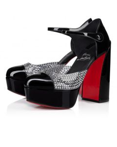 Christian Louboutin Movida Mj Strass 130 Mm Sandals Patent Calf Leather And Pvc Black