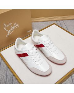 Christian Louboutin My K Low Donna Flat Sneakers Suede and Leather White Red