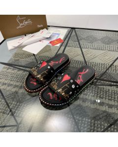 Christian Louboutin Painted Slippers Men Black Slides