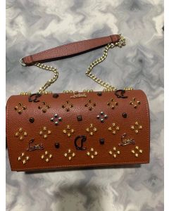 Christian Louboutin Paloma Leather Embellished Clutch Bag Brown