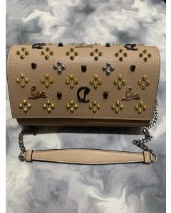 Christian Louboutin Paloma Leather Spikes Embellished Clutch Bag Nude