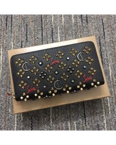 Christian Louboutin Panettone Wallet Grained Calf leather and Spikes Loubinthesky Black