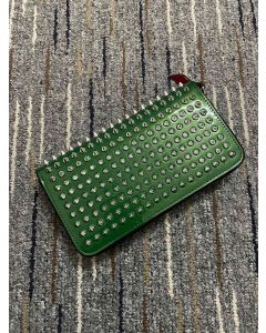 Christian Louboutin Panettone Wallet Grained Calf Leather and Spikes Green