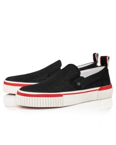 Christian Louboutin Pedro Boat Slip-On Sneakers  Jacquard Monogram Cl Black