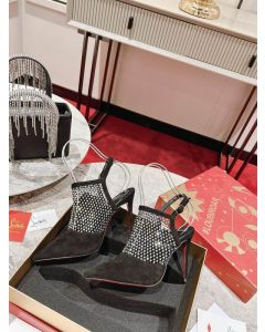 Christian Louboutin Plougesta Pump Strass Fishnet 100 mm Heel Height Veau Velours Black