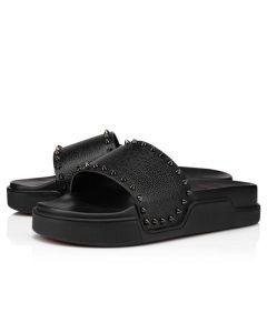 Christian Louboutin Pool Stud Flat Black/bk Gun Calf Sandal