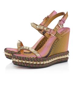 Christian Louboutin Pyraclou 110 Mm Espadrilles Aftersun Printed Crepe Satin Multicolor