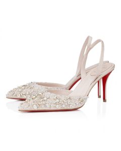 Christian Louboutin Queenissima Sling 80mm Sling Back Pumps Moire Fabric Leche