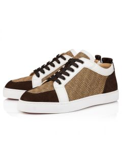 Christian Louboutin Rantulow Sneakers Veau Velours And Straw Rabane Cuoio