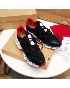 Christian Louboutin Red Runner Flat Sneakers Calf Neoprene Black