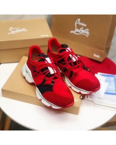 Christian Louboutin Red Runner Flat Sneakers Neoprene Suede Red