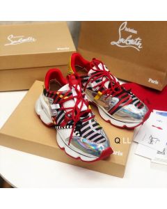 Christian Louboutin Red Runner Flat Sneakers Neoprene Specchio Laser Multicolor