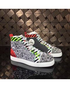 Christian Louboutin Rockstud Spike High-Top Sneakers Leather Multicolor