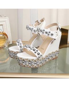 Christian Louboutin Rondaclou Embellished 120mm Wedge Sandals White