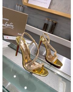 Christian Louboutin Rosalie Strass 100 Mm Sandals Iridescent Leather And Strass Gold